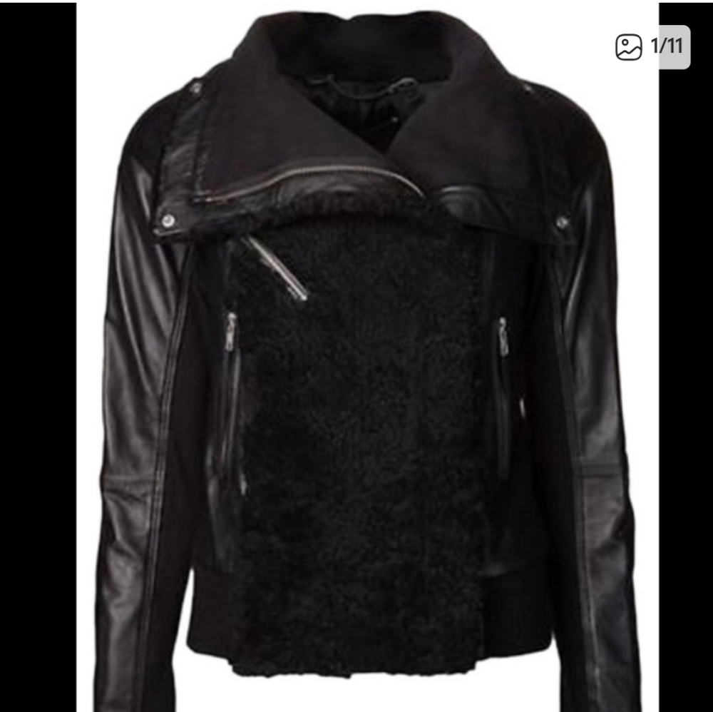 YIGAL AZROUEL CUT25 Black Grunge Designer Leather Moto Jacket Sherling